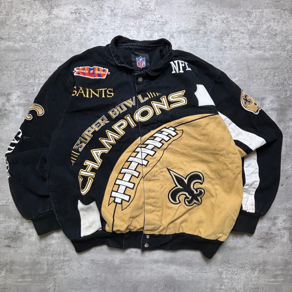 NFL New Orleans Saints Jacket Medium Black Super Bowl XLIV Champions Twill